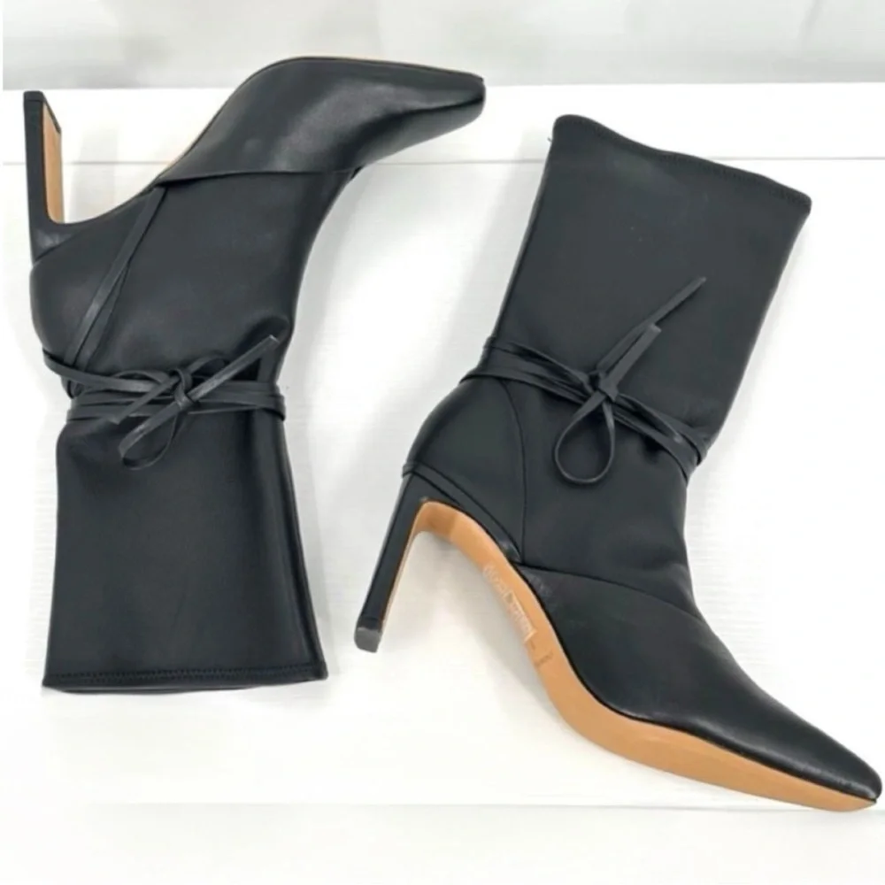 Jonathan Simkhai Tanner Leather Sock Pull On Ankle Tie Booties Boots ll size 38